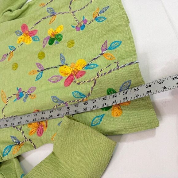 Yak Magic Jacket Womens Large Green Floral Art to Wear Beads Embroidered Buttons - Picture 3 of 11